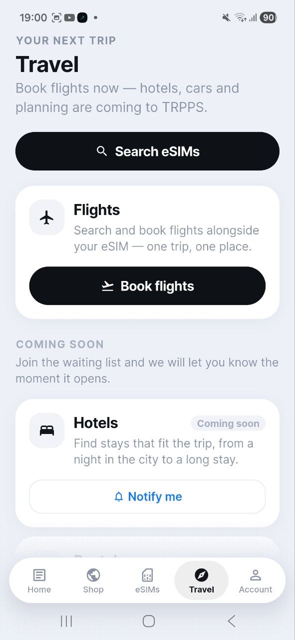 Book flights next to your eSIM